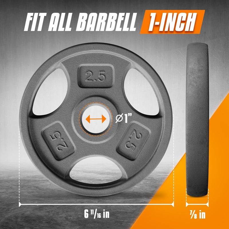 Yes4All Standard 1-Inch Grip Weight Plates, Cast Iron with Multiple Sizes from 2.5 lb to 35 lb for Strength Training, Weightlifting & Muscle Toning - Image 2